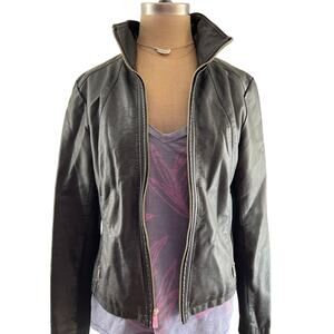 Kenneth Cole black faux moto leather jacket MED‎ full zip biker goth